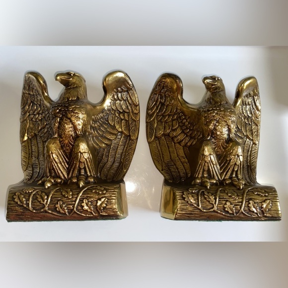 Vintage American Eagle Patriotic Brass Bookends Beautiful Detail Heavy Duty - Picture 1 of 6